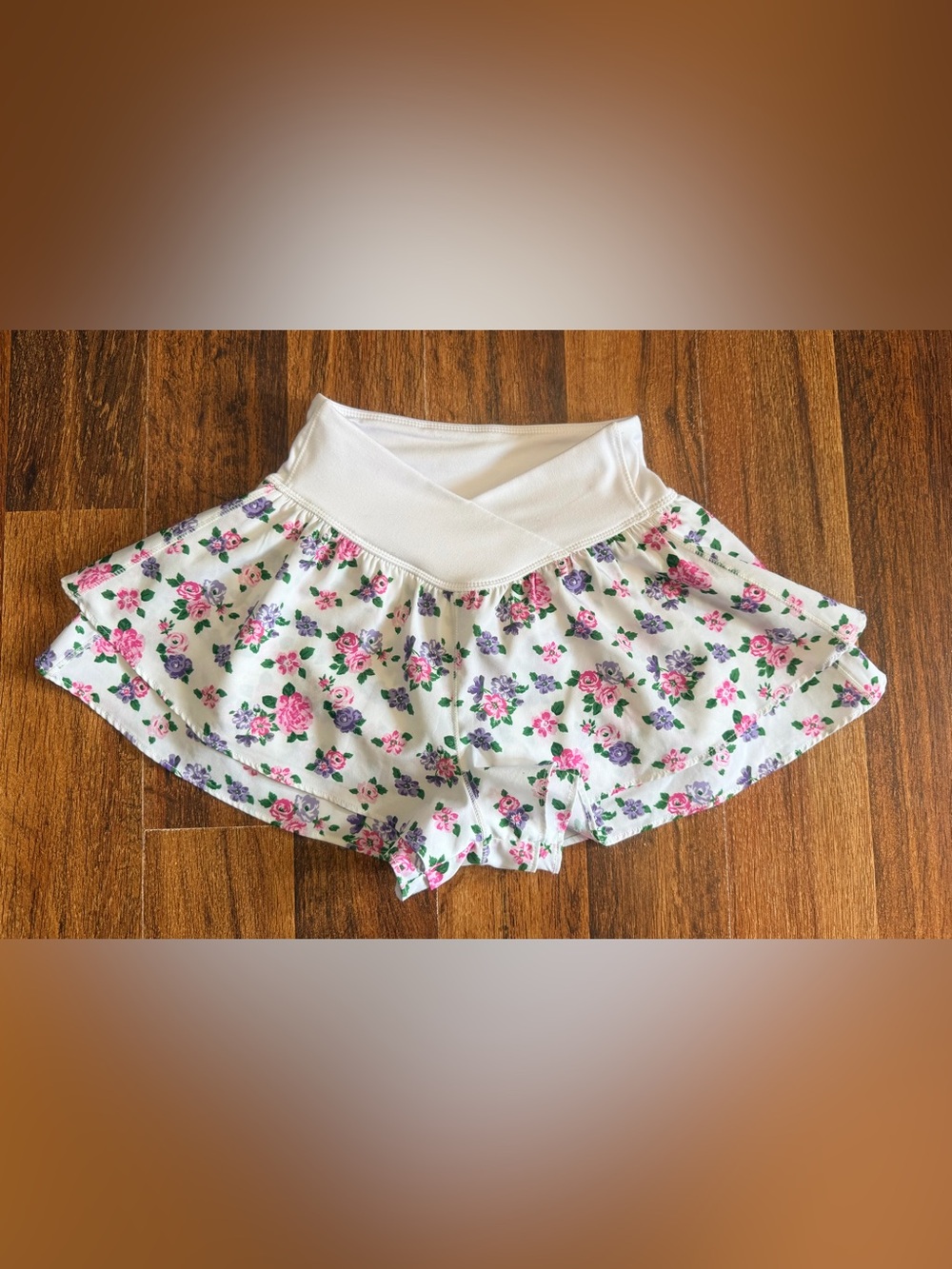 Yogalicious White Floral Girls’ Shorts with Pink & Purple Flowers